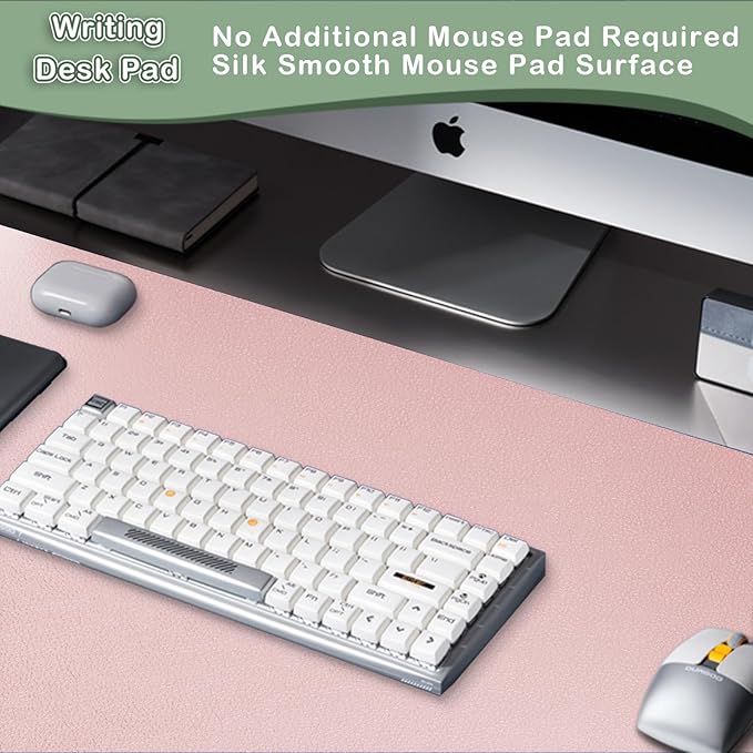 Boutilon Leather Desk Pad Protector,Non-Slip Mouse Pad,Laptop Desk Pad,Office Mouse Mat,Waterproof Leather Desk Blotter,Desk Writing Pad for Office and Home (M-Pink,30"x14")