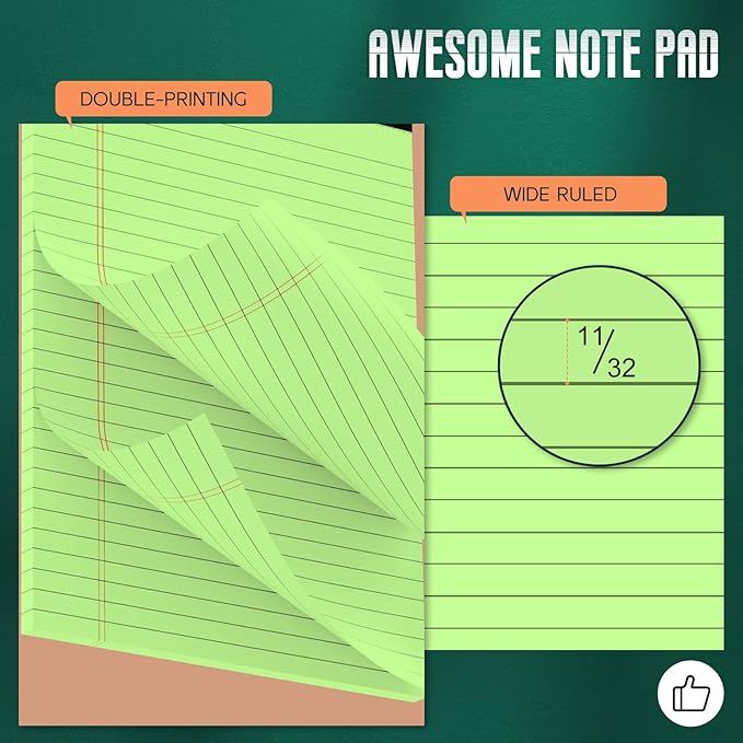 3 Pack Colored Legal Pads 8.5 x 11 Wide Ruled Note Pads, Green Notepads Writing Pads 30 Sheets/Pad, Perforated Lined Paper Note Pad 8.5 x 11 of Paper Notebook To-Do List for School & Office Supplies