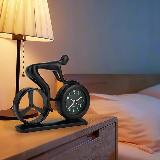 CIGERA Racing Bicycle Desk Alarm Clock Battery Operated, Glow-in-The-Dark Dial, Silent Non-Ticking | Unique Cycling Gift for Cyclists, Students, Teachers | Office, Desk, Shelf Decor