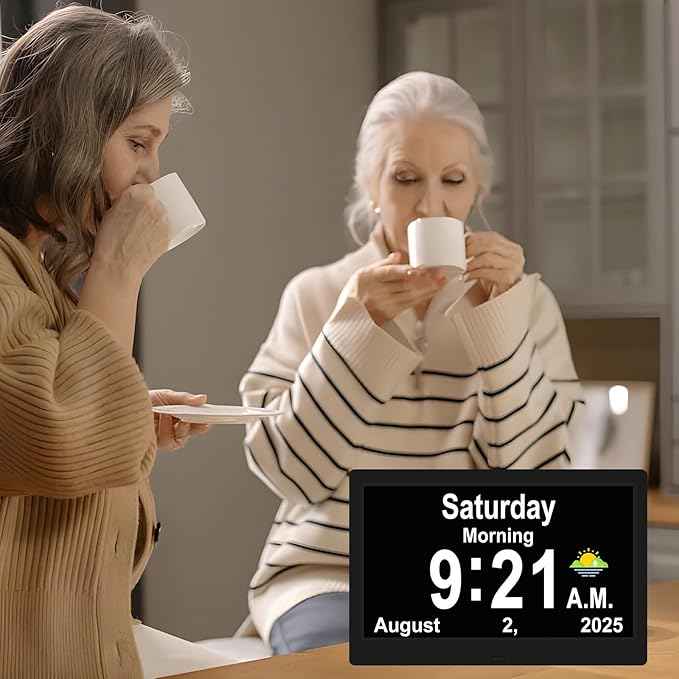 SSYA Dementia Clocks with Day and Date for Seniors,13 Alarms Custom Reminders, Extra Large Digital Calendar Clock for Elderly. (Black)