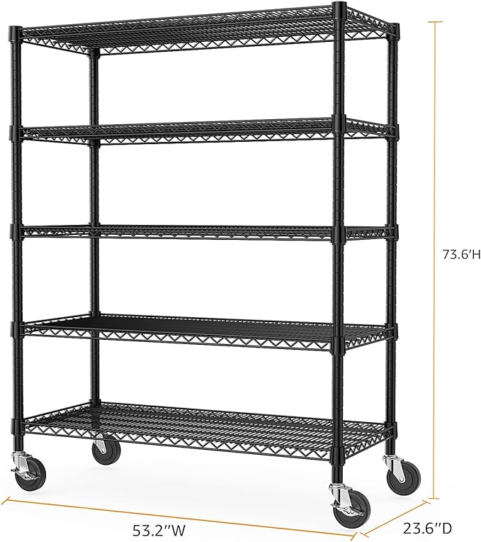 M MZG Garage Shelving 5 Tier Industrial Metal Shelving Units for Commercial, Basement, Pantry, Warehouse, School, Black Heavy Duty Easy Assembly 23.6" D x 53.2" W x 73.6" H