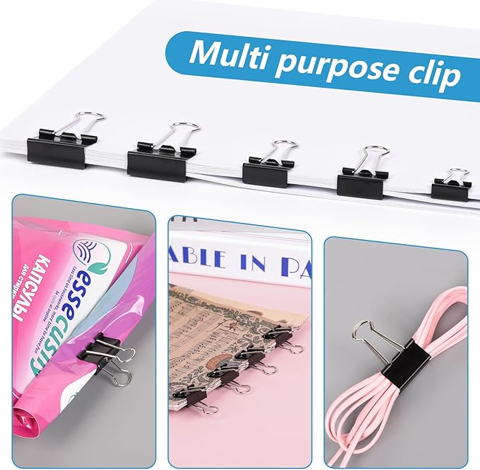 500PCS Paper Clips and Binder Clips Assorted Sizes,Silver Paper Clips & Black Binder Clips for Home, School, Office Supplies