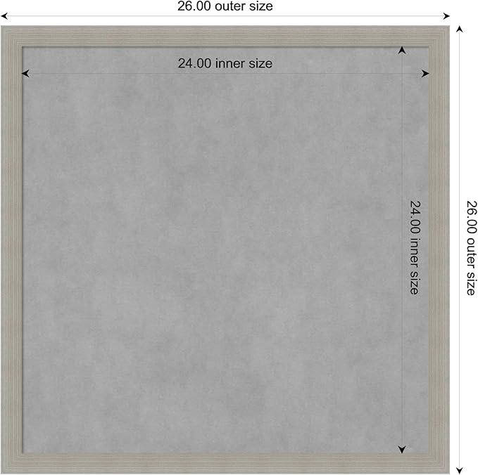 Amanti Art Grey Framed Magnetic Board 26x26 Medium Vision Board for use with Magnets, 100% Metal Sheet to Display Items as Office Decor or for Home Organization in mudroom, Kitchen or Kids Room