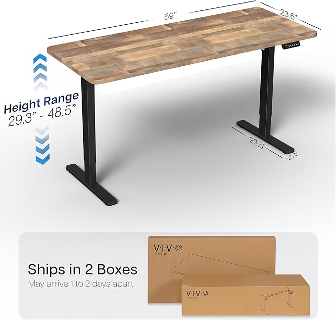 VIVO Electric 60 x 24 in Standing Desk, Memory Height Adjustment, 1B Series, Holds 220 lbs, One-Piece Reclaimed Wood Top, Black Frame, DESK-KIT-1B6P