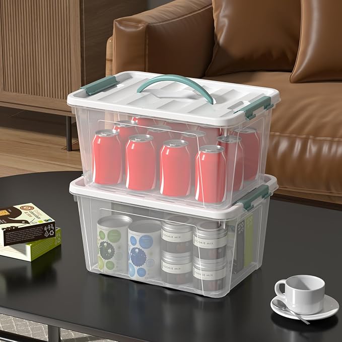 Loiycg 6 Pack Plastic Latching Box with Handle, 12 Quart Clear Lidded Storage Bin