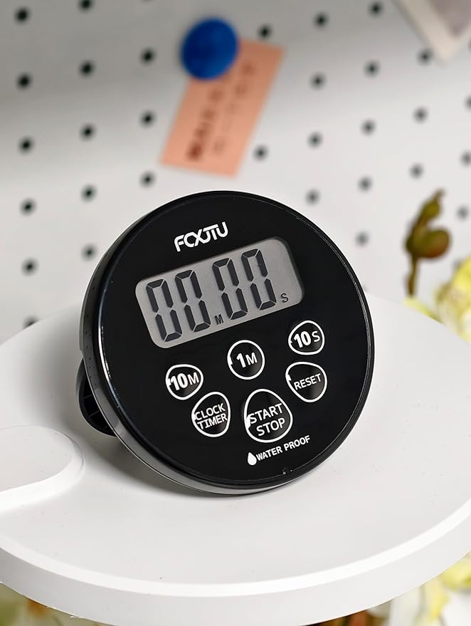FCXJTU Digital Waterproof Shower Clock Timer, Bathroom Shower Countdown Timer with Alarm, Magnetic Back, Stand for Kitchen Cooking Dark Black