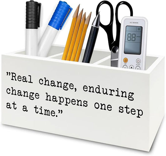 QZQE Inspirational Gifts Pen Pencil Holder Organizer for Desk, Inspirational Gifts for Women Men Wooden Box Signs Decorations for Home Office Desk Tabletop, Motivational Decor