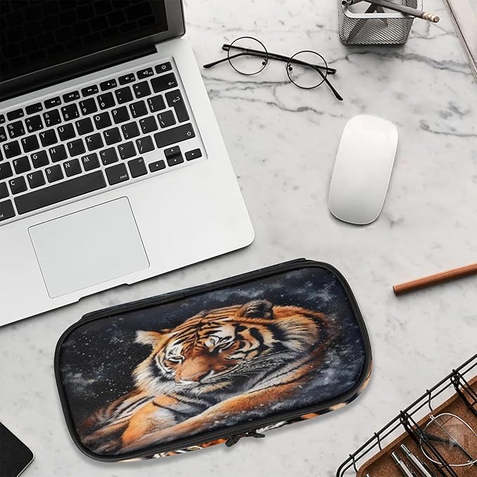 Pardick Pencil Case，3D Tiger Big Capacity Pencil Pouch Coin Pouch Stationery Organizer For Teen School