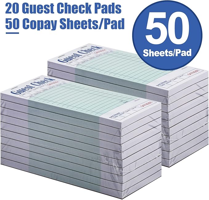 Batrical Guest Checks Server Note Pads 1000 Sheets Waitress Notepad for Restaurants (20 Books) 3.5" x 6.75" Per Ticket Book