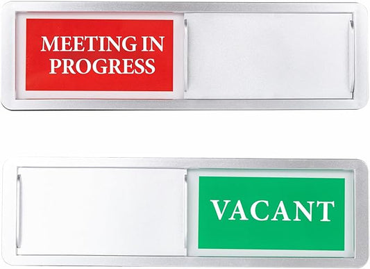 Meeting in Progress or Vacant Door Sign, Sliding Status Indicator Sign for Office, Conference Room, Home, Hospital, Hotel – Magnetic Adhesive Acrylic Privacy Signs