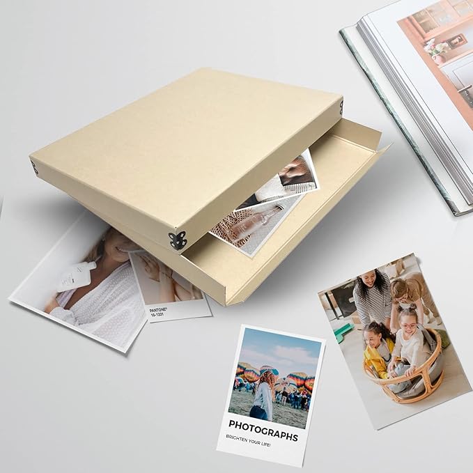 Lineco Museum Archival Storage Box, 11.75x17.75x1.5 in. Drop Front Design. Acid-Free with Metal Edge. Organize Photos, Pictures, Prints, Documents, Crafts, DIY. Tan, 1 Pack
