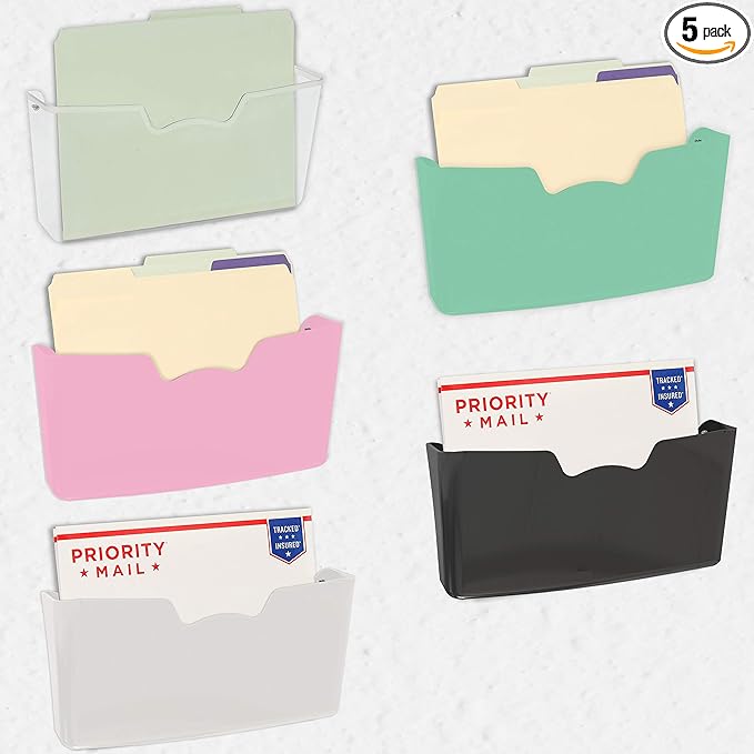 Simple Houseware Single Pocket Wall Mount for Hanging File Holderr, 5 Packs, Assorted Colors