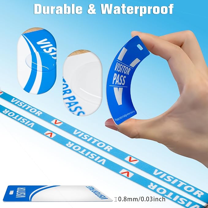 Visitor Badge Lanyards Volunteer Badge Holder with Clips (25 pcs) - Reusable Temporary ID Pass for Office, School, Events PVC Plastic Security Cards for Exhibition Guest by OSTENBIG (Light Blue)