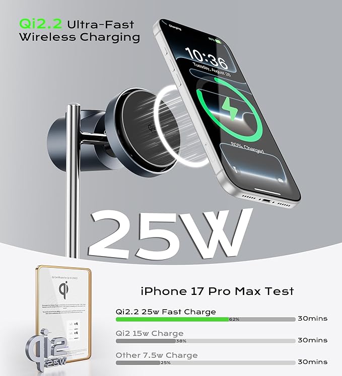 Gumosh Qi2.2 Charging Station for Apple, 25W 3 in 1 Magsafe Charger Stand with Active Cooling Fan, Magnetic Wireless Charger for iPhone 17/16/15/14/13/12, Apple Watch, AirPods (with 45W Adapter)