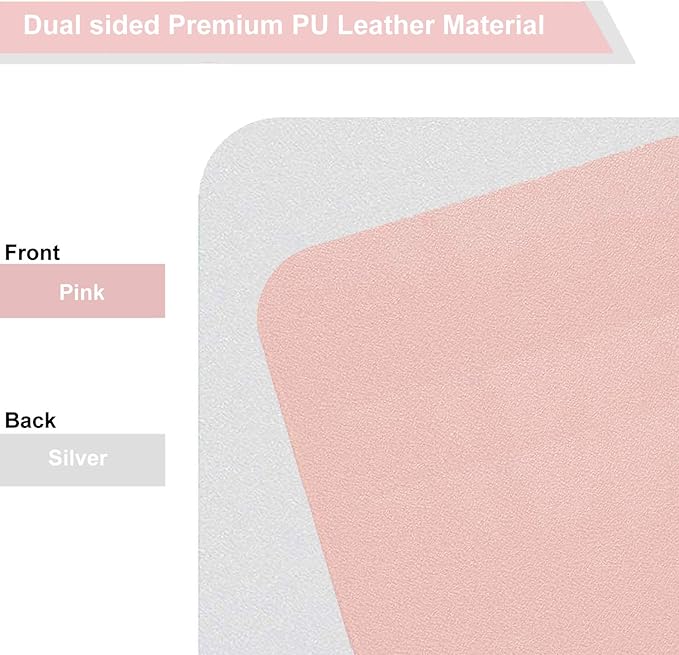 SUJAYU Dual Sided PU Leather Desk Pad, Mouse Pad, Office Desk Mat, Non-Slip Laptop Desk Pad, Waterproof Desk Writing Pad for Office and Home (35.4" x 17.7", Pink+Silver)