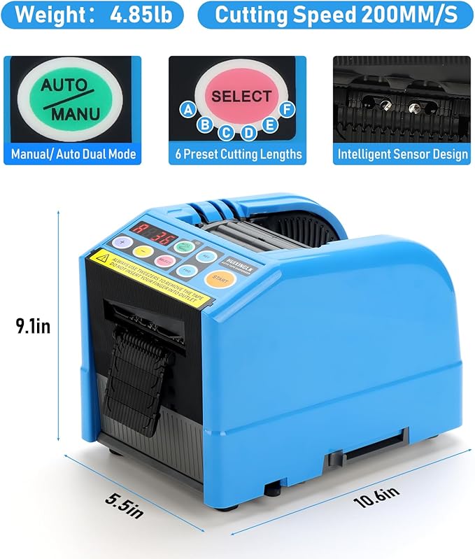 Automatic Tape Dispenser,Ribbon Cutting Machine,6-60mm Width, 5-999mm Length, Ideal for Shipping, Schools, Restaurants, Business & Home