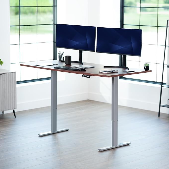 VIVO Electric 71 x 36 in Standing Desk, Memory Height Adjustment, 1B Series, Holds 220 lbs, Dark Walnut Top Gray Frame, DESK-KIT-1G7D-36