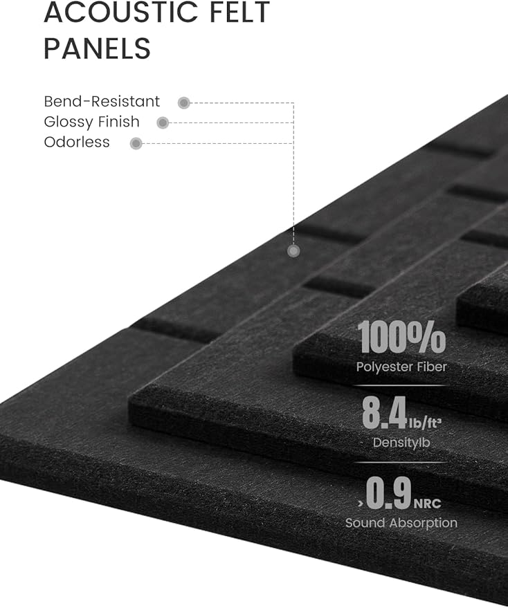 Bumusty Large Cork Board Alternative-47 x35 Felt Bulletin Board Tiles, with 30 Pushpins, 70 Adhesive Tabs, 12-Pack Slat Wall Paneling, Cork Boards for Office Push Pin Board Felt Board-Black
