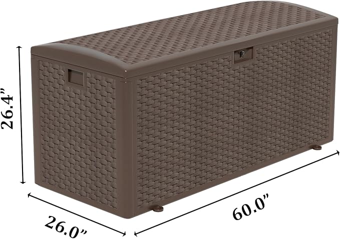Decksplore 180 Gallon Pro Outdoor Storage Box Waterproof Lockable Resin Deck Box Large, Patio Storage Bin for Pool Accessories Cushion Furniture, Garden Tools, UV-Resistant Outside Delivery Brown