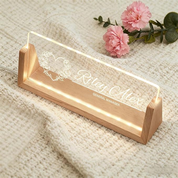 Custom Desk Name Plate Personalized, Light Up Office Name Sign for Boss Coworker Employee, Appreciation Gifts for Professionals, Modern Office Decor