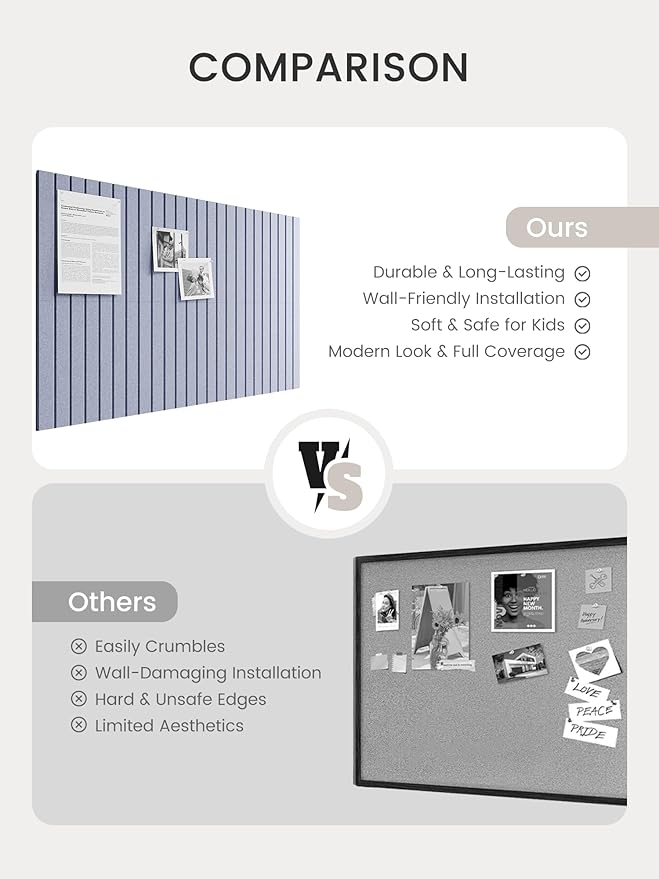 Bumusty Large Cork Board Alternative-36 x24 Felt Bulletin Board Tiles, with 30 Pushpins, 40 Adhesive Tabs, 6-Pack Slat Wall Paneling, Cork Boards for Office Push Pin Board Felt Board-Soft Periwinkle