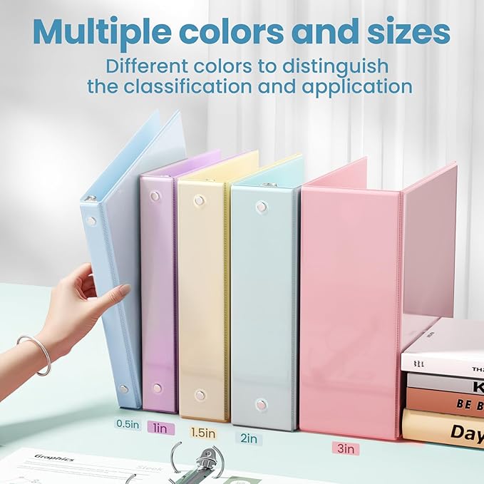 SUNEE 3 Ring Binder 1 Inch 1 Pack, Clear View Binder Three Ring PVC-Free (Fit 8.5x11 Inches) for School or Office Supplies, Pastel Blue
