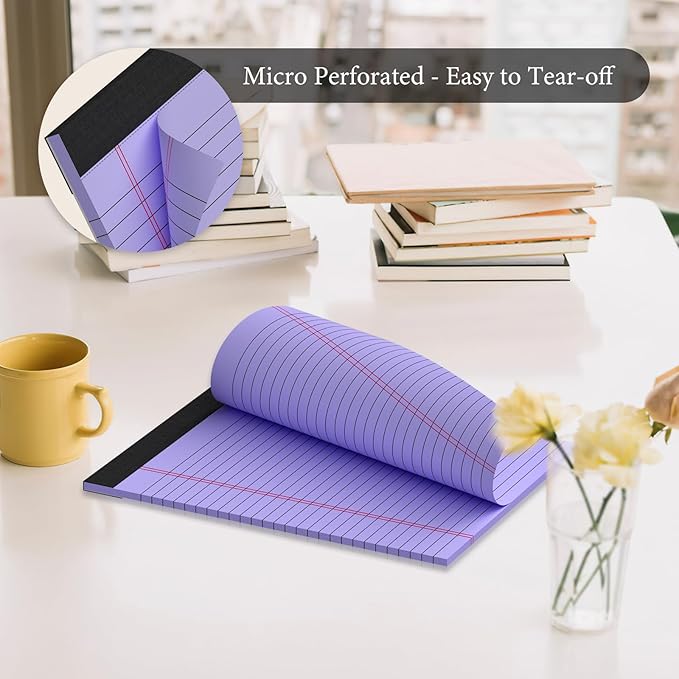 Nichela 6 Pack Legal Pads 8.5 x 11 Colored Note Pads 8.5 x 11 Pink Notepad Perforated Writing Pads 8.5 x 11 Lined Paper Pads of Paper Wide Ruled 30 Sheets Notebook To Do List for School, Office, Home