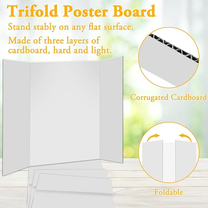 AKONEGE 3Pcs Small Trifold Poster Board, 21 x 14 inches White Tri Fold Poster Boards Corrugated Presentation Board Science Fair Display Boards for School Fun Projects, Exhibitions and Business