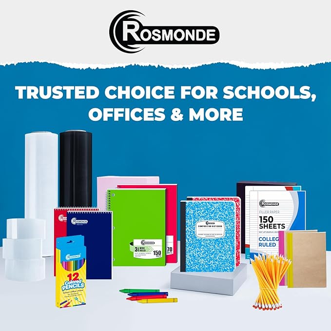 Rosmonde Composition Notebook Wide Ruled 5 Pack, 200 Pages (100 Sheets), 9-3/4 x 7-1/2, Back to School Supplies, Notebooks for School, Office Supplies, Notebooks for Work, Wide Ruled Notebook