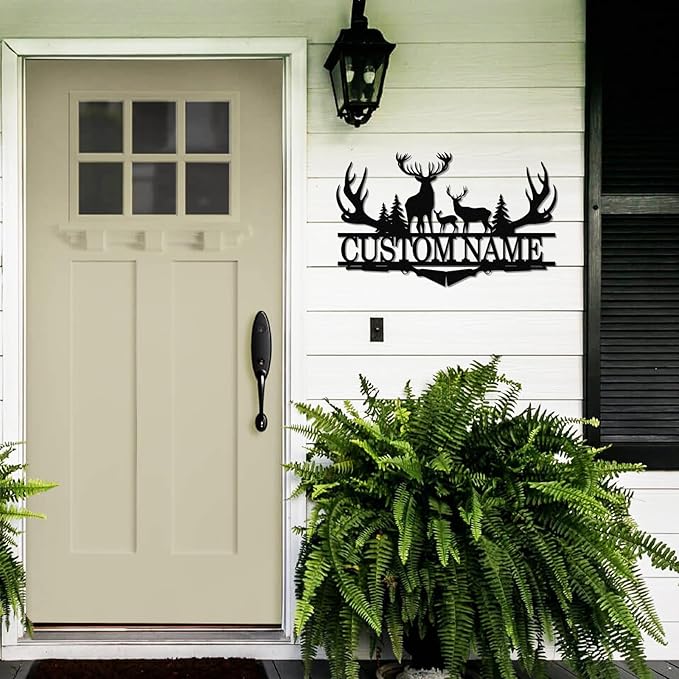 Dyoart Personalized Deer Metal Cabin Sign | Custom Metal Signs Outdoor | Deer Custom Wall Art | Outdoor Deck Decor | Last Name Deer Monogram | Camping Signs | Deer Hunter Gift | Cabin Decor