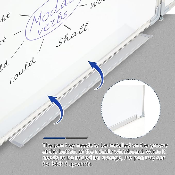 96” x 40 ” Foldable Whiteboard Dry Erase Board Large Tri Folding Whiteboard Magnetic Dry Erase Board, Wall Aluminium Frame and Flip Out Pen Tray for Office, Home