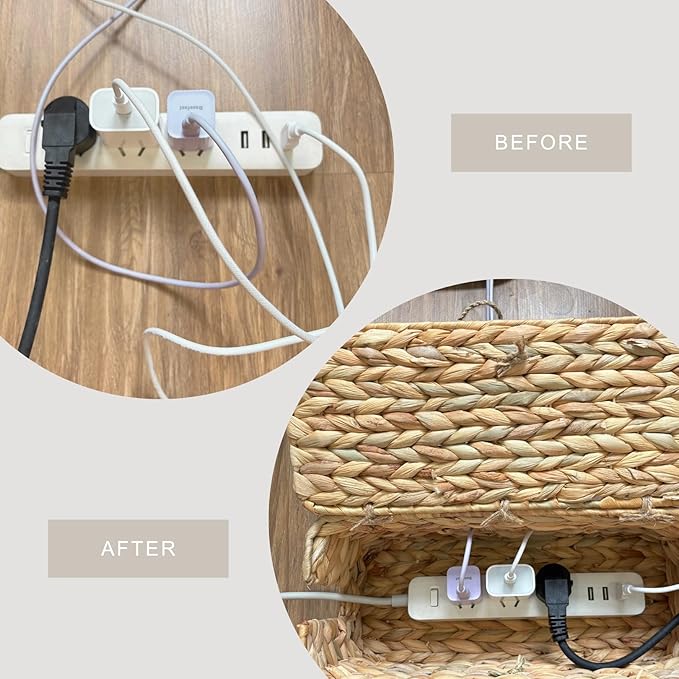 BINH YEN HOME Wicker Cable Management Box with Lid, Set of 2 Handwoven Water Hyacinth Cords Hider Boxes for TV, Computer, Router, USB Hub to Hide Cords & Power Strip for Desk, Floor, Office
