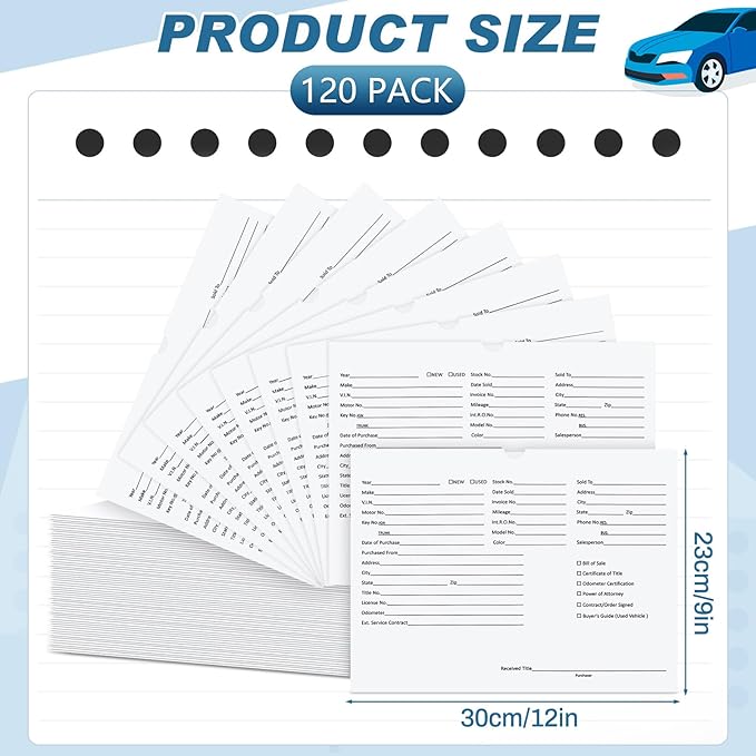 120 Pcs 9 x 12 In Vehicle Dealer Jackets for Car Sales 32lb Colored Printed Deal Envelopes Dealership Supplies File Jackets Automotive Folders for Car Dealerships (White)