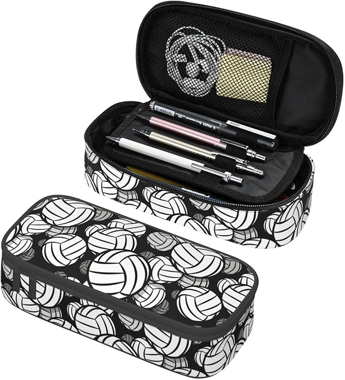 HKHEHOP Volleyball Ball Pattern Pencil Case Big Capacity Storage Pencil Pouch Stationery Bags With Zipper Portable Pen Holder Box Organizer For Boys Girls Teens Student College School Office Supplies