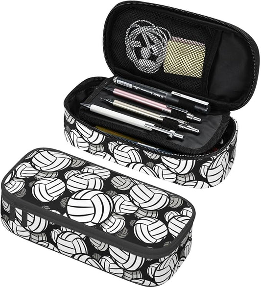 HKHEHOP Volleyball Ball Pattern Pencil Case Big Capacity Storage Pencil Pouch Stationery Bags With Zipper Portable Pen Holder Box Organizer For Boys Girls Teens Student College School Office Supplies