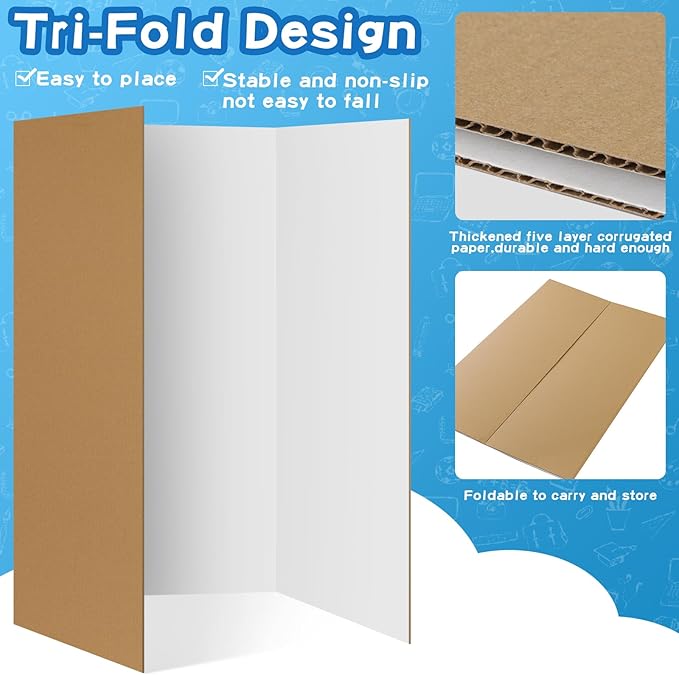 VinTS 36" x 48" 2 Pack Large Trifold Poster Board, White Corrugated Project Display Boards for Science Fair, School Projects,Photo Displays