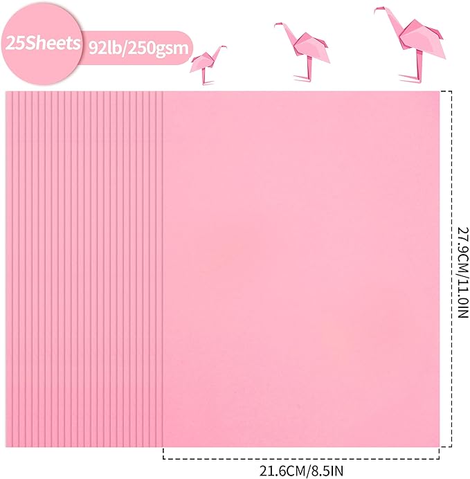 25 Sheets Pink Cardstock - 8.5'' x 11'' Double-sided Cover Card Stock 92lb/250gsm Heavyweight Paper for Art Crafts Scrapbooking Wedding Valentine's Day Cards Party Décor UAP13PK