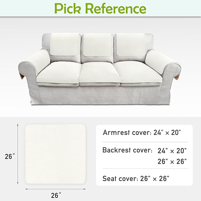 Couch Arm Covers, Sofa Arm Covers, Waterproof Armrest Cover for Sofa, Armchair, Loveseat, Non-Slip Recliner Arm Cover, Sofas Headrest Cover, Arm Chair Covers Set of 2 (Cream, 26"×26")