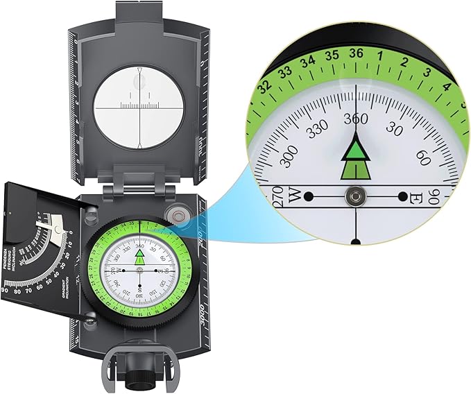 Anbte Compass Hiking Survival, IP65 Waterproof Metal Compass with Sighting Clinometer and Carry Bag, Multifunctional, Professional, for Camping Hunting Hiking Navigation