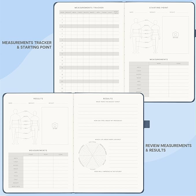 &And Per Se Fitness Workout Journal for Men & Women, Workout Log Book Planner with Daily Diet, Gym Exercise & Training Trackers - Undated, A5 Size, Leather Hardcover (Dark Blue)
