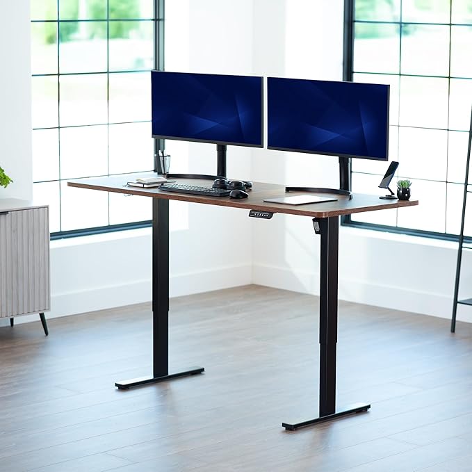 VIVO Electric 71 x 30 in Rustic Standing Desk, Memory Height Adjustment, 1B Series, Holds 220 lbs, Vintage Brown Top Black Frame, DESK-KIT-1B7N