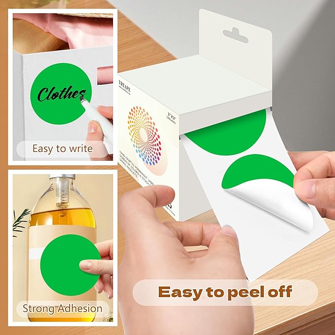 3 Inch Round Color Coding Labels (500 per Roll) - Colored Dot Stickers Round Labels for Inventory, Warehouse, Office Organizing - Green Circle Stickers