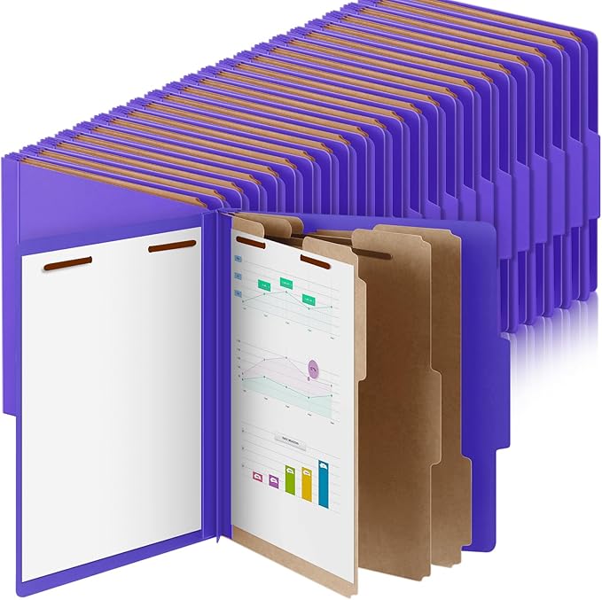 Skyygemm 48 Pcs Classification Folders Letter Size, 3 Divider Pressboard File Folder with Fasteners, Expanding File Organizer Bulk for School Teachers, Office Employee, Coworker, Staff (Purple)