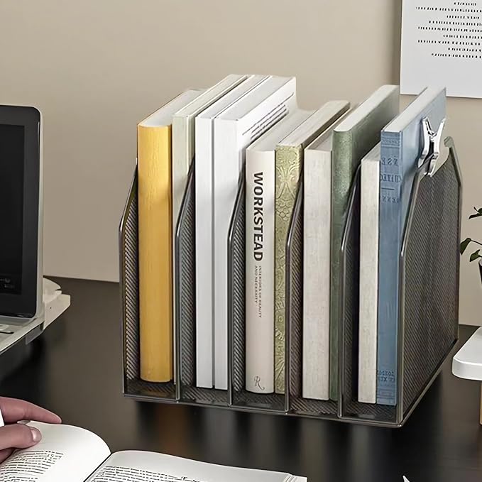 ASIFMTHOT 5 Vertical Desk Mail Organizer, Metal Mesh Desktop File Organizer with 5 Vertical Slot - Black, Letter Organizer Rack for Letters, Postcards, Stationery