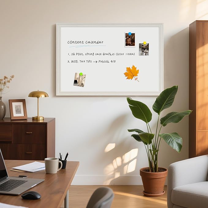 Large White Board for Wall, 36'' x 24'' Magnetic Dry Erase Board, Decorative Whiteboard, White Vintage Wooden Frame
