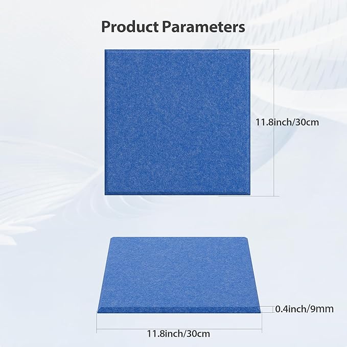 Amantech 12 Pack Acoustic Panels Self Adhesive Sound Proof Foam, High Density Sound Acoustic Panel, 12X12X0.4 Inch Square Panels in Home, Office, Reccording Room, Studio,and more(Sky Blue)