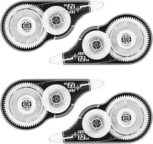 JEFURE 4 Pcs Correction Tape, 39.37 Ft White Wrong Out Tear-Resistant Bulk, Instant Corrections Easy to Use Applicator for School, Office, Note Taking, Journal (Tape Width 0.2 in，Clear)