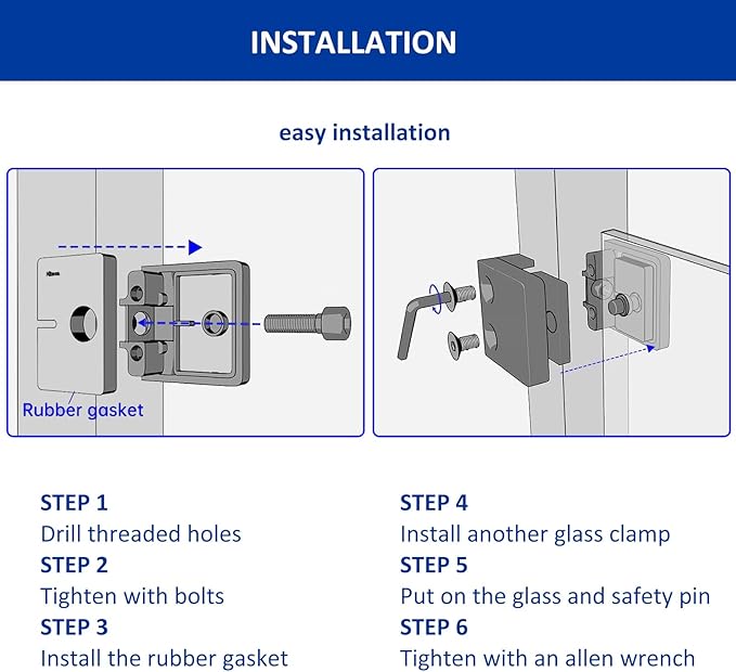 Glass Clamp－4PCS Adjustable Glass Shelf Bracket, 1/3 "-1/2 " 304 Stainless Steel Glass Clamps, Glass Clamp Bracket is Suitable for Railing, Stairs, Glass Wall, All Kinds of Glass (Black-4pcs)