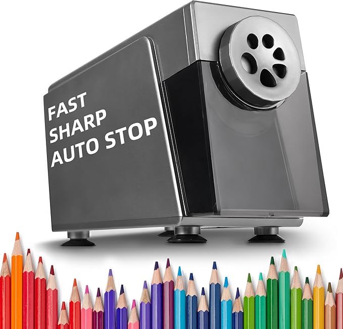 ZMOL Heavy Duty Electric Pencil Sharpener for Classroom, 6 Holes, Stronger Helical Blade, Auto Stop, Save Pencils, Plug in, Suitable for 6-12mm No.2/Colored Pencils, Teachers,School & Home Silver
