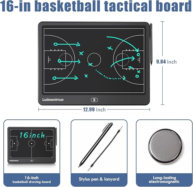 Electronic Basketball Coaching Board - 16 inch LCD BasketballTactics Board with Stylus Pen, Basketball Coach Essentials